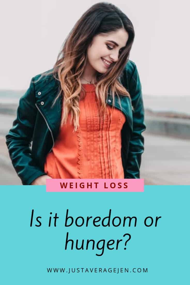 Pinterest pin of brunette woman in red top and denim jacket