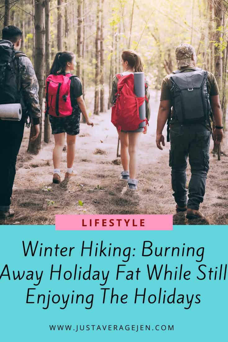 Pinterest pin of a group of people hiking in the woods
