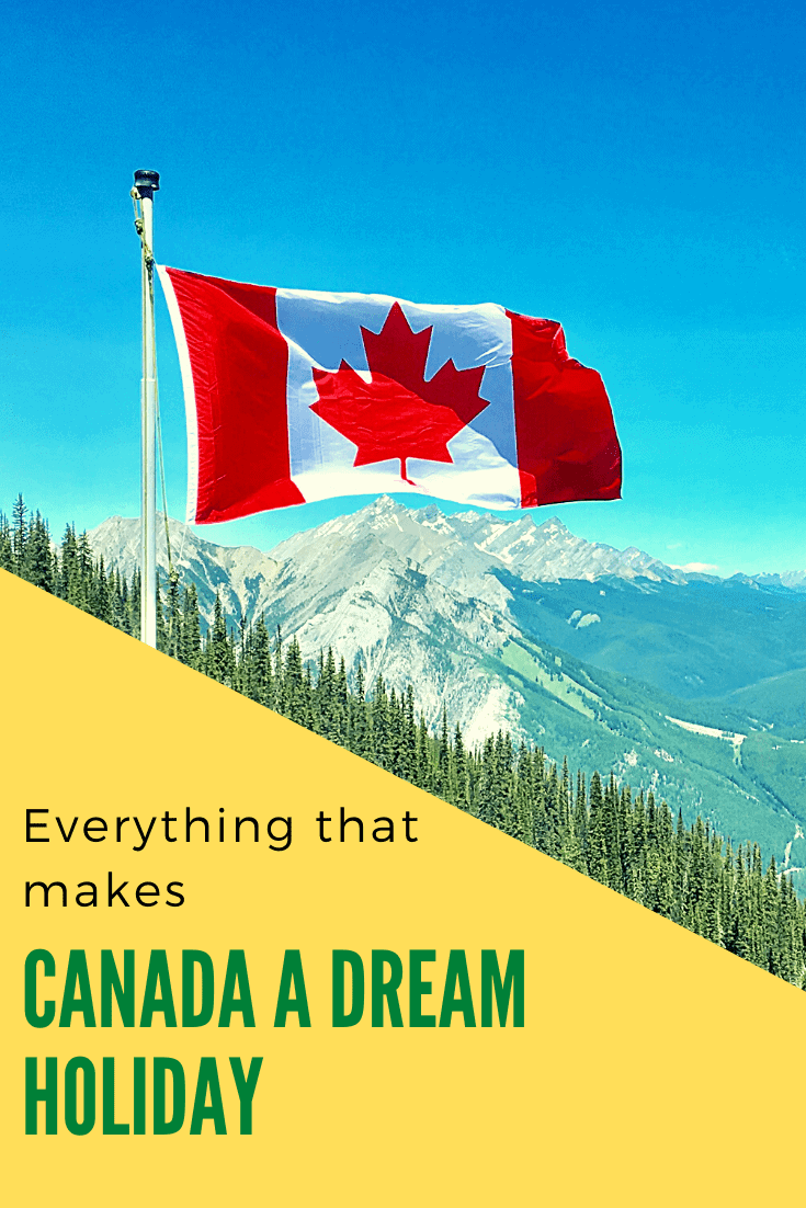 Pinterest pin of Canadian flag on a mountain