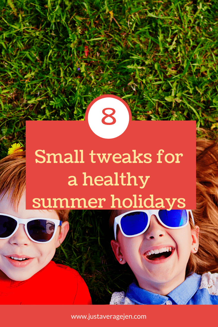 Pinterest pin of children wearing sunglasses laying on grass