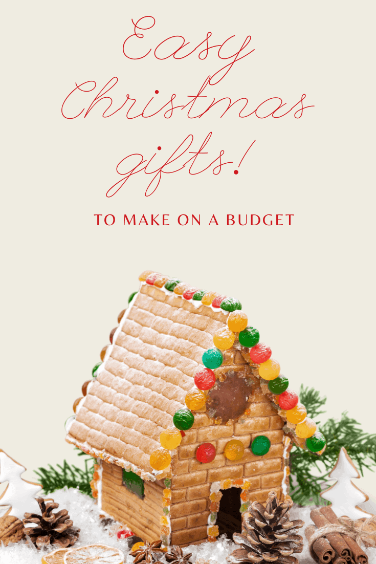 Pinterest pin with pink background and gingerbread house