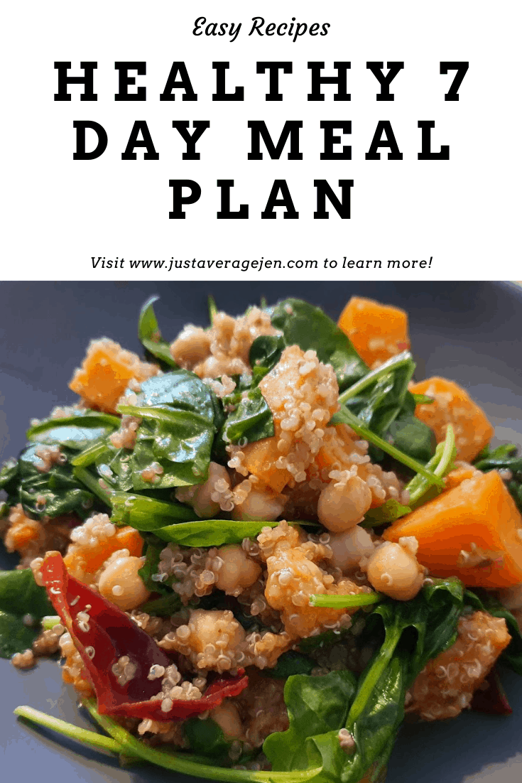 Pinterest pin of meal plan with closeup of recipe