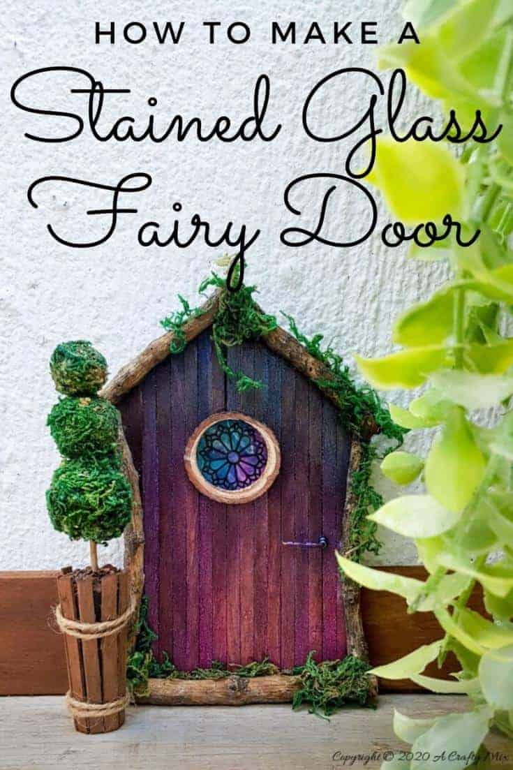 Welcome the fae folk into your home with this gorgeous stained glass fairy door. Made with things you probably already have in your craft cupboard the door doubles up as a night light. #FairydoorDIY #FairyDoorIdeas #ACraftyMix #MakeAFairyDoor #MiniatureStainedGlass #AlcoholInk