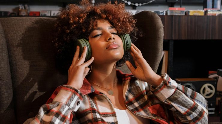 woman on headphones listening to music