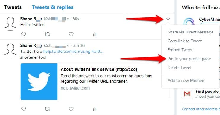 pin a tweet to your profile on desktop