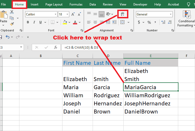 Wrap to split combined data in two lines.
