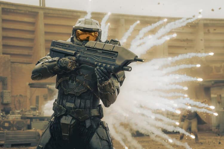 Pablo Schreiber as Master Chief in Halo Season 1, Episode 1, streaming on Paramount+. Photo credit: Adrienn Szabo/Paramount+