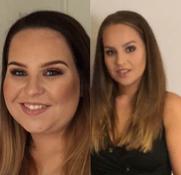 A woman showing her before and after weight loss images