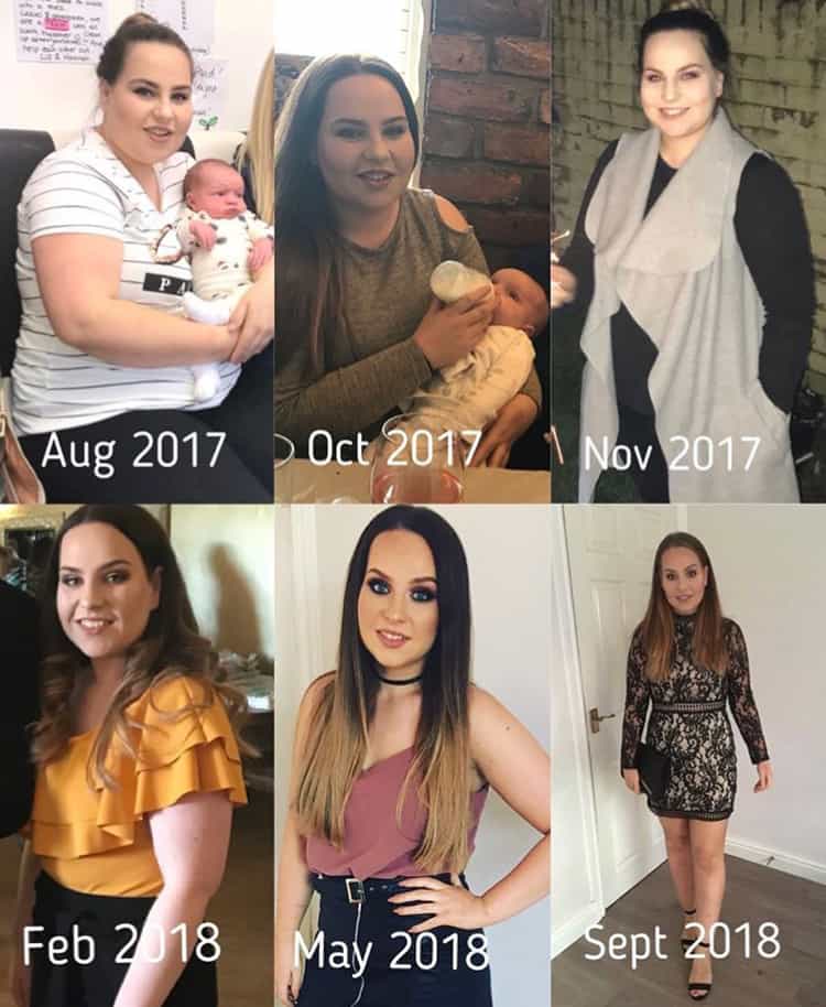A multiple picture showing emma and her weight loss over a year.