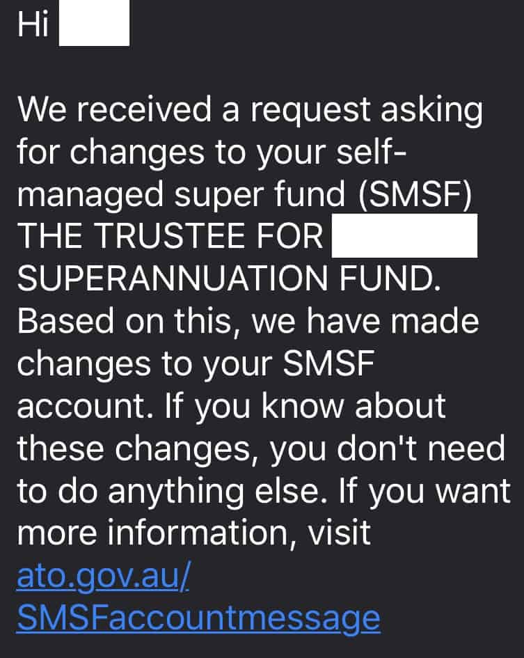 ATO SMSF Changes Text Message