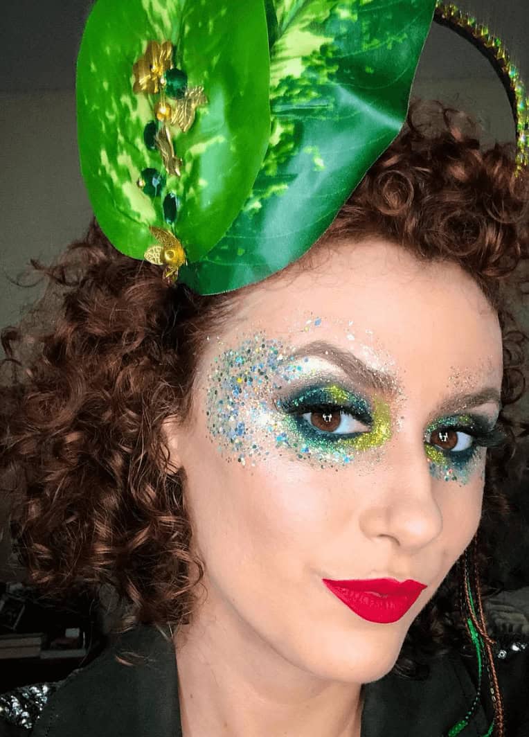 carnaval maquiagem verde com glitter