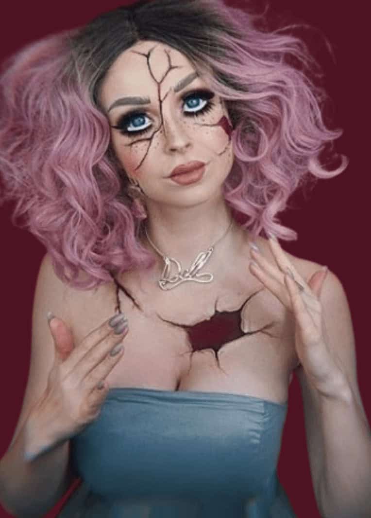 maquiagem de halloween boneca quebrada