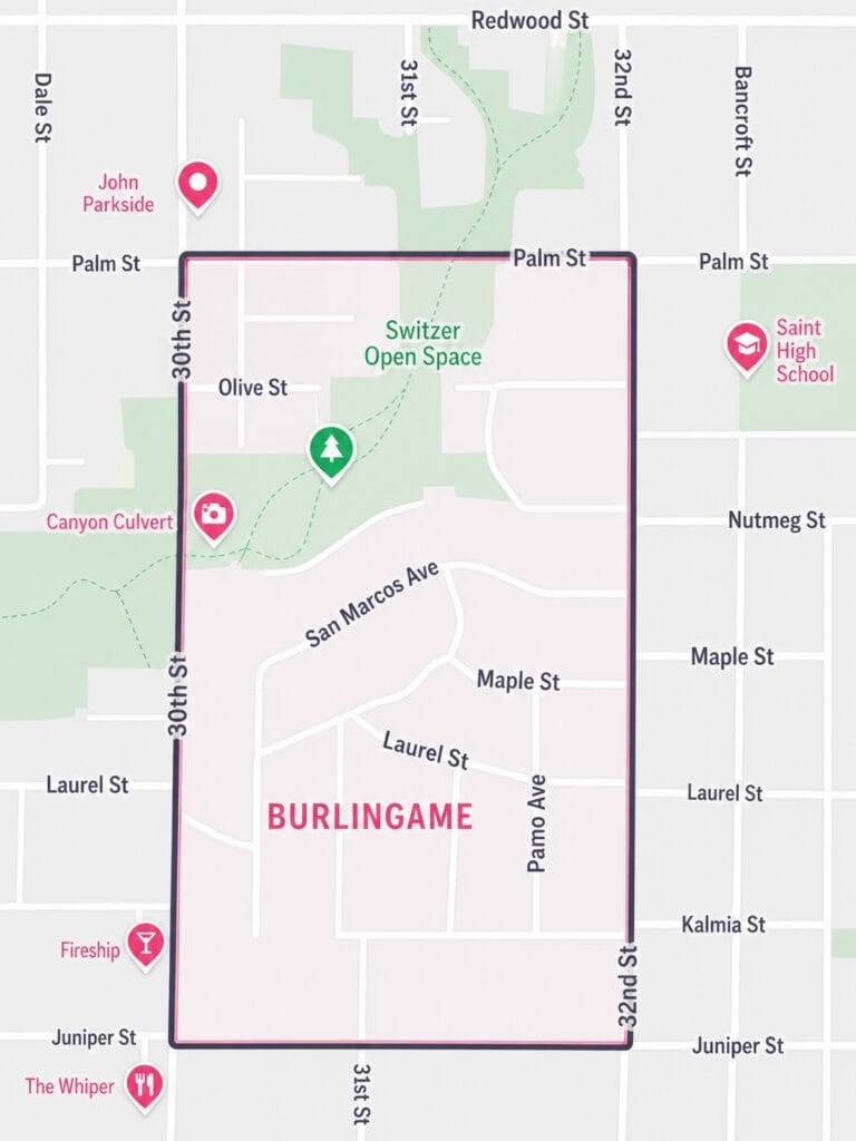a map of Burlingame in North Park San Diego