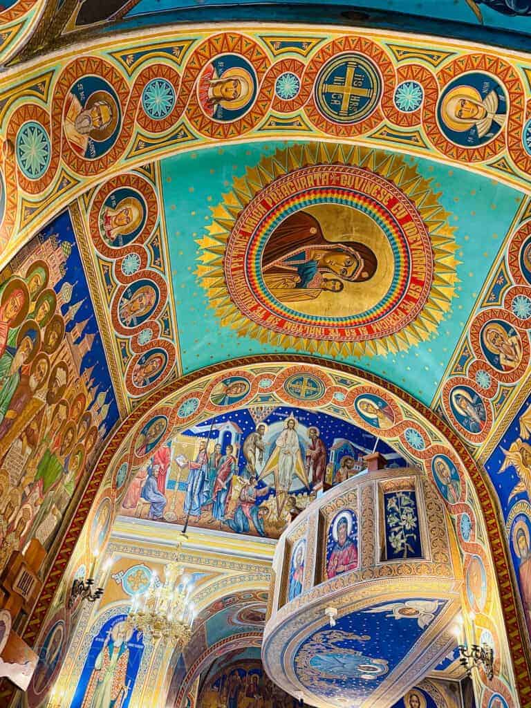 Colourful religious frescoes inside a Chisinau church