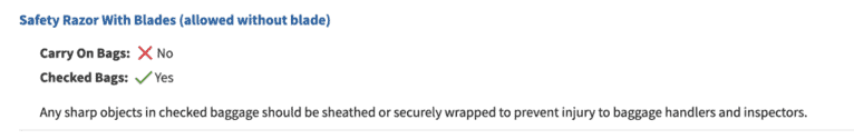 TSA Safety Razor Screen shot | Can I Bring A Disposable Razor in My Carry On?