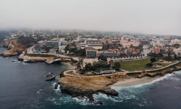 Aerial photography of a San Diego neighborhood by the ocean