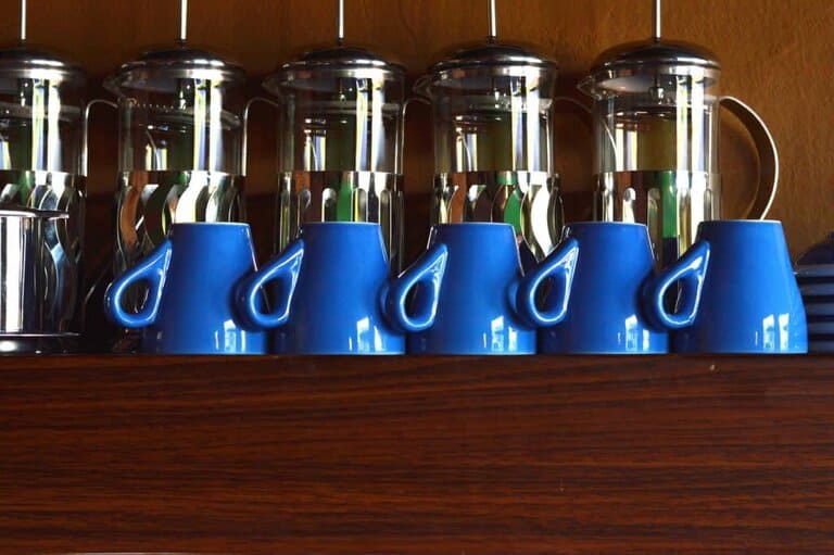 French Presses waiting in coffee shop