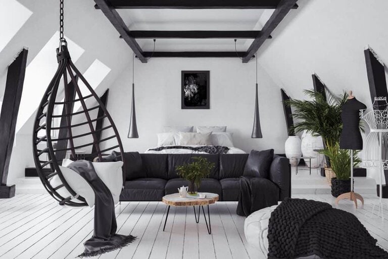 black ceiling beams