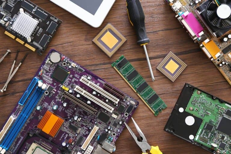 computer parts on a table