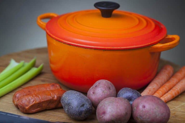 dutch oven on wooden board