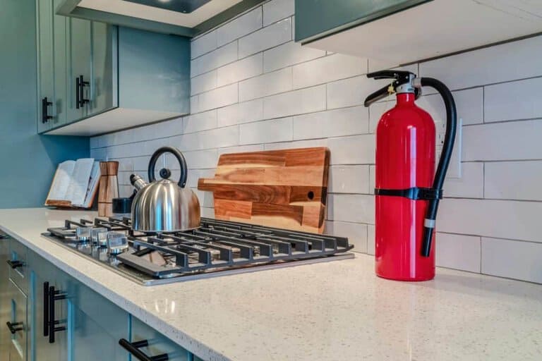 fire extinguisher on white countertop