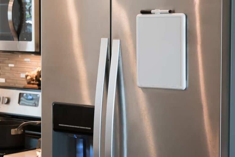 silver double door fridge
