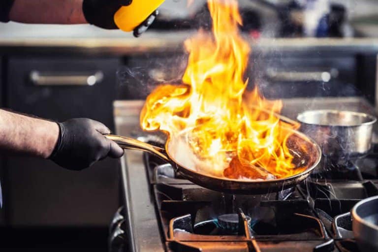 pan with ceramic coating on fire