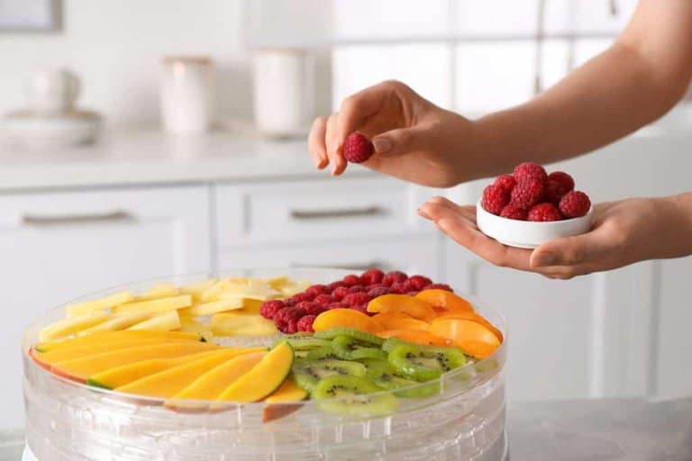 woman placing food in dehydrator