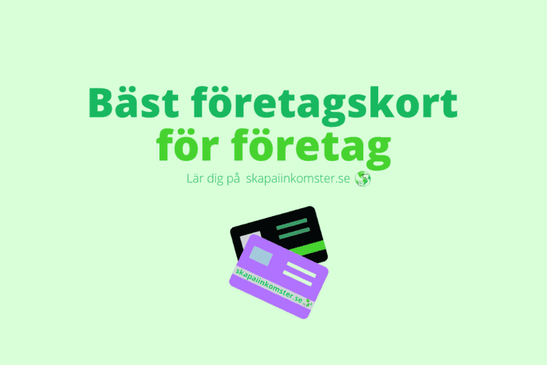 Bäst företagskort för företag skrivet i två olika gröna färger tillsammans med ett svart och ett lila företagskort. Bilden har en ljusare grön färg som bakgrund.