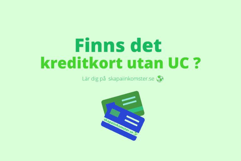 Finns det kreditkort utan UC skrivet i två olika gröna färger tillsammans med ett grönt och ett blått kreditkort. Bilden har en ljusare grön färg som bakgrund.