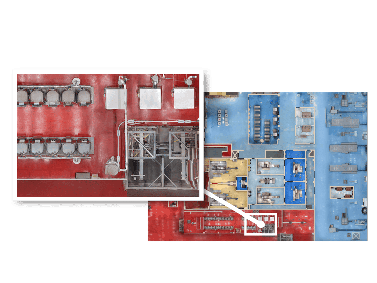 Zoomed in photo of an interior Factory Map of a manufacturing facility's updated layout.