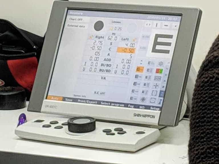 A close up of an optician\'s computer