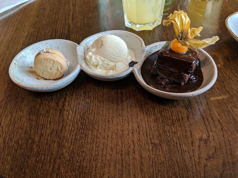 Brownie, Cookie and vanilla Ice-cream for dessert.