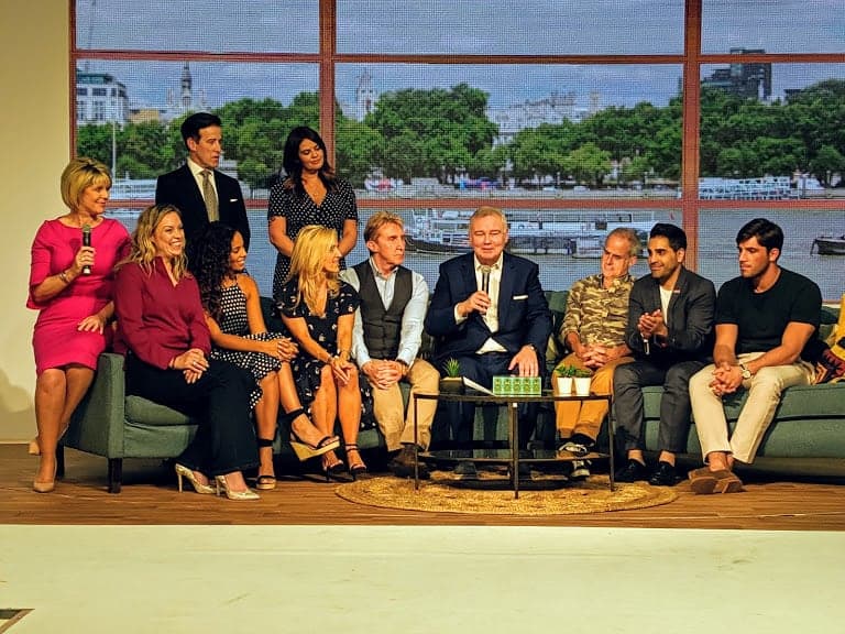 Group photo at This Morning Live showing Ruth Langsford, Sharon, Rochelle Hulme, The Speakmans Eamonn holmes, Phil Vickery, Dr Ranj, Jack from Love Island, Briony Blake and Anton Du Beke
