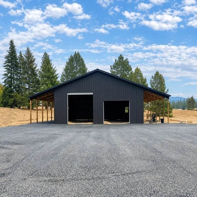 Gravel site prep pad with a new pole barn in Warren, Oregon