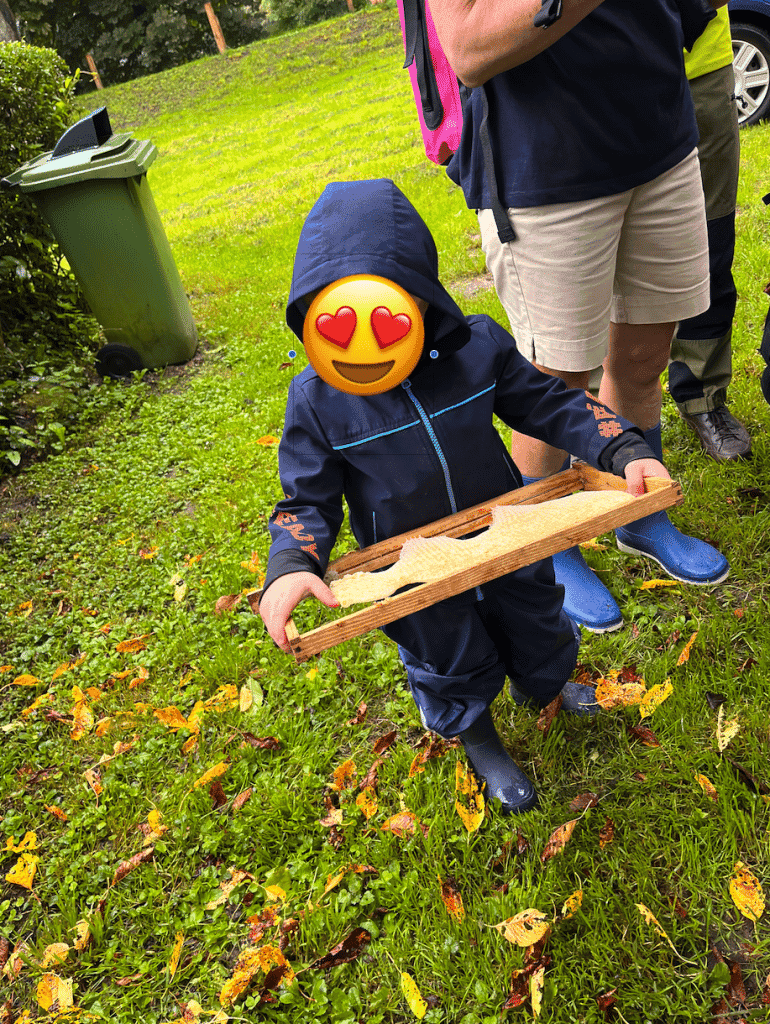 Kind am Bienenhaus am Kinderbauernhof Neuss