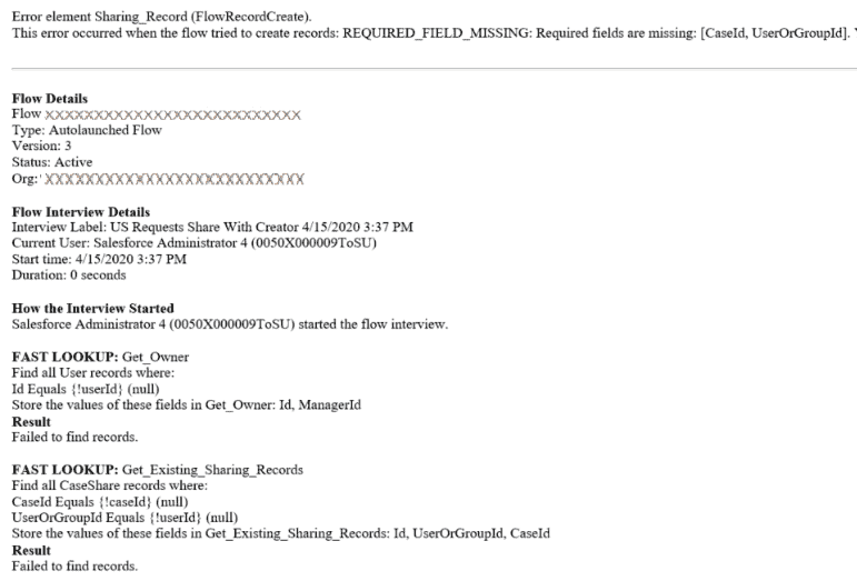 Flow process failure in Salesforce