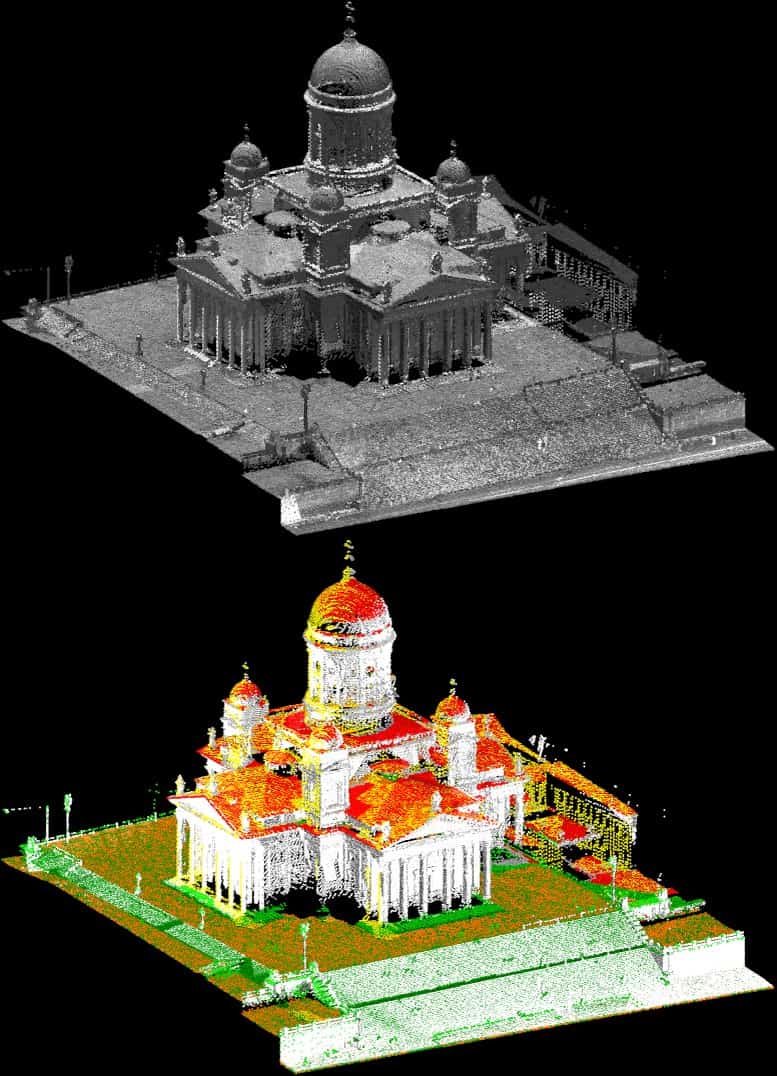 Exemple de nuage de points avant et après l'ajout d'un attribut de couleur