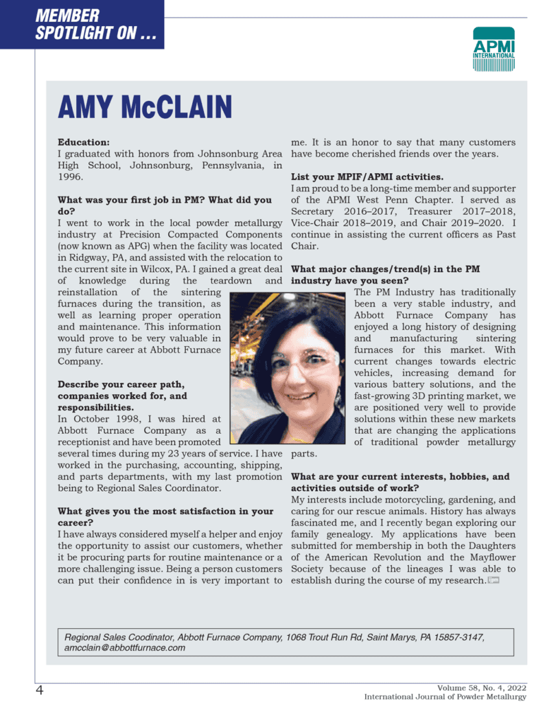 Amy Mcclain Featured In Ijpm Abbott Furnace Company