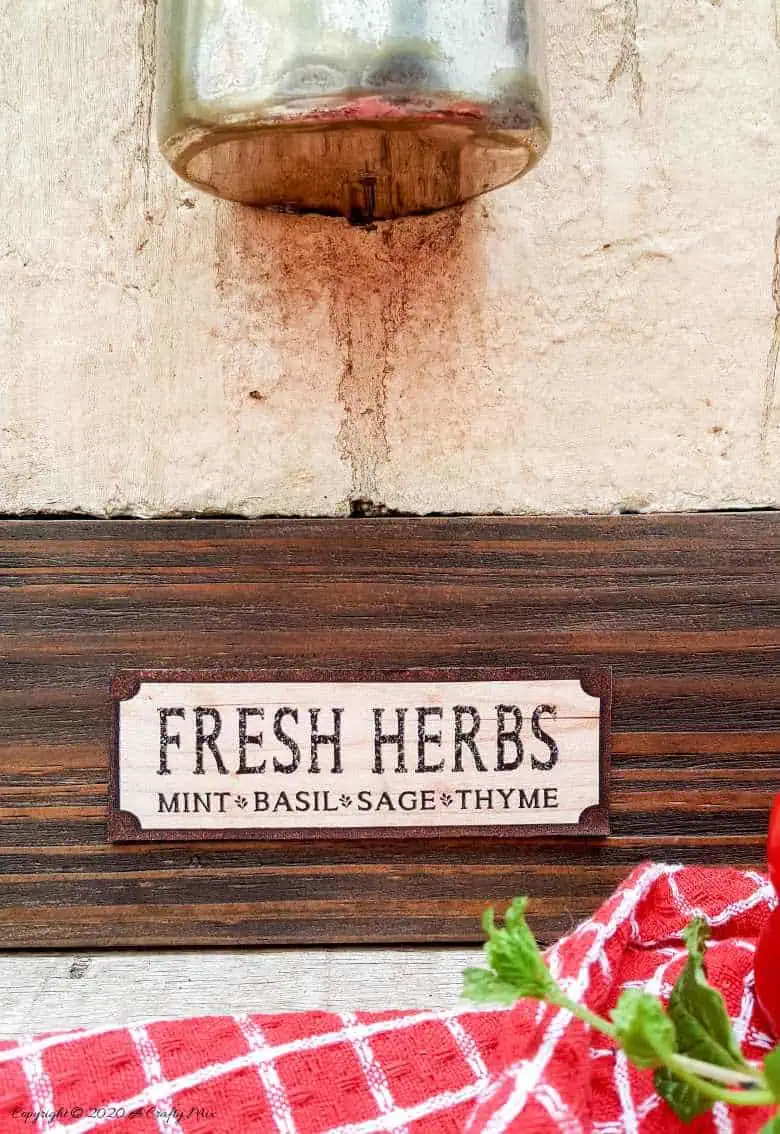 I love this fresh twist on the traditional herb garden. The framed bouquet of fresh herbs can be propped on the counter or hang it up if you prefer to keep your counters clutter free. #IndoorHerbs #IndoorGarden #FramedGarden #ACraftyMix #DistressedWall #DistressedFrame #GardenInspiration#FreshHerbs