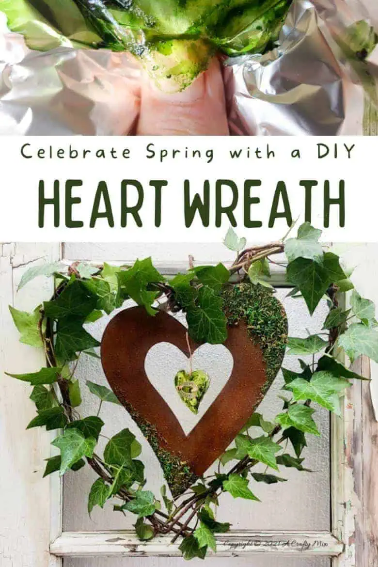 Celebrate the arrival of the most beautiful season of all and make this gorgeous Spring heart wreath. All that luscious greenery promises that the cold, miserable days of winter are almost over and that Spring is on her way, bursting with life and new growth. #SpringWreath #HeartWreath #ACraftyMix #DIYWreath #FreshIvy