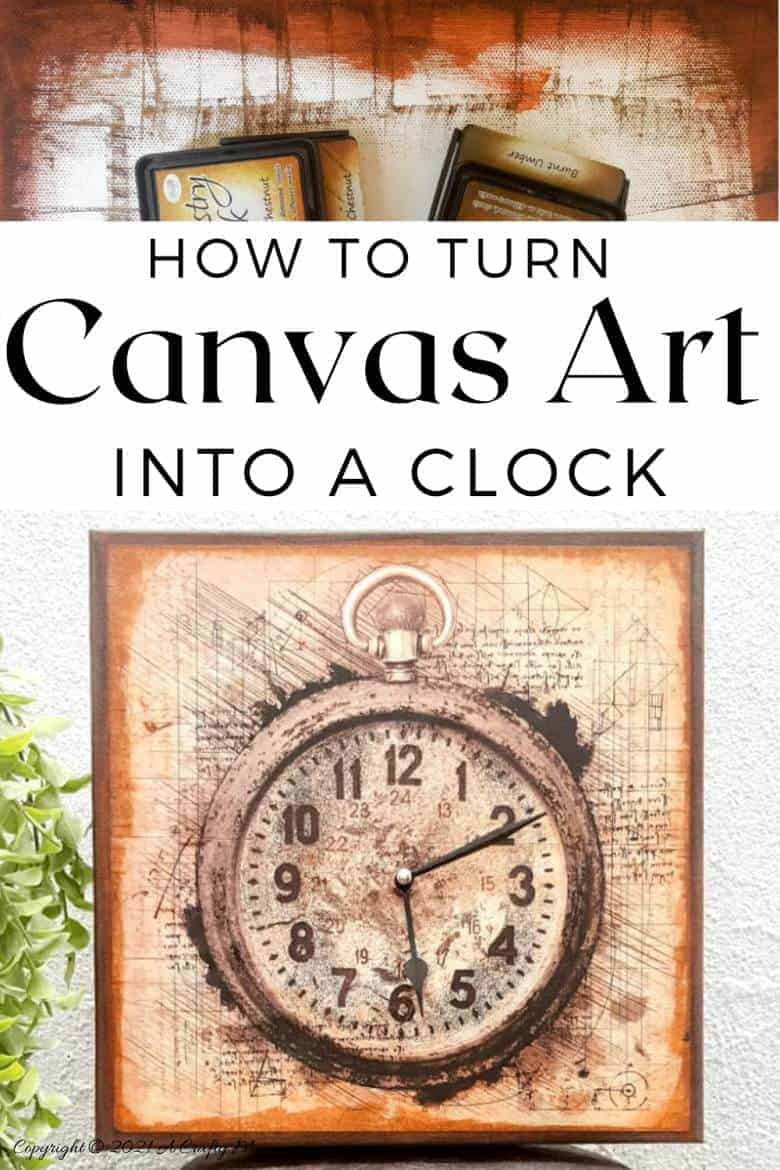 Make a unique statement with this DIY Da Vinci canvas clock. It’s quick and easy to make and the tutorial includes step-by-step instructions along with a free printable. #DIYClock #ACraftyMix #HomeDecor