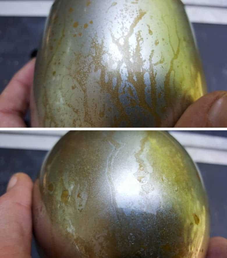 Spray the inside of the broken wine glass with silver paint and then gold