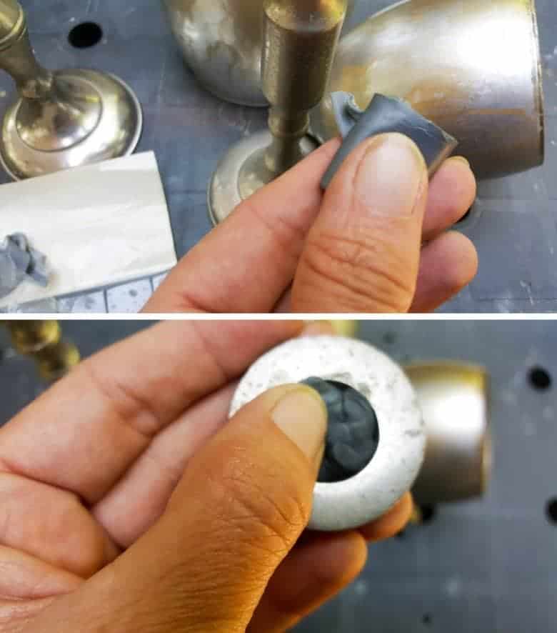 Use sticky putty to attach the cut wine glass to the candleholder or use glue for a more permanent fix