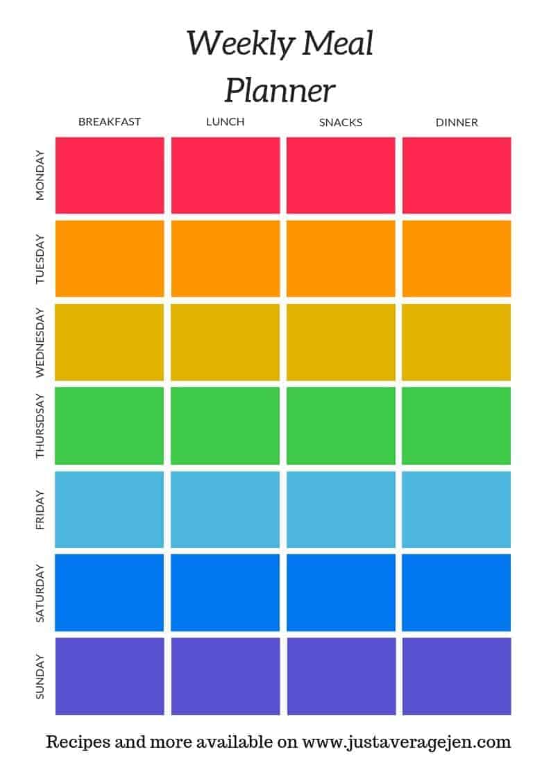 Colourful blank meal planner