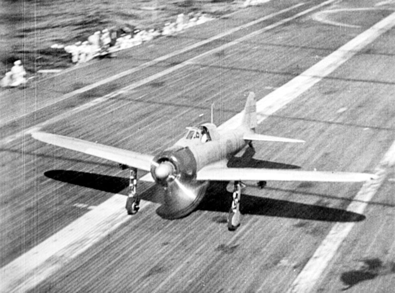 Mitsubishi A6M2b Zero preparing for takeoff from a Japanese carrier during the Battle of the Santa Cruz Islands, 26 October 1942.