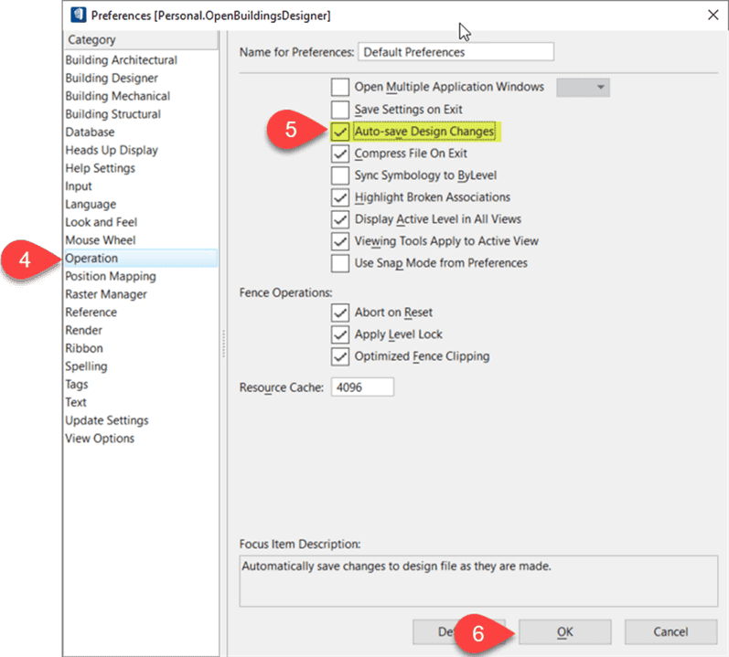 Capture d'écran des paramètres d'enregistrement automatique dans le logiciel DGN.