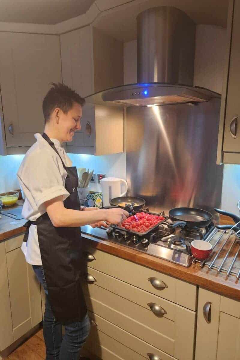 chef samantha cooking tomatoes