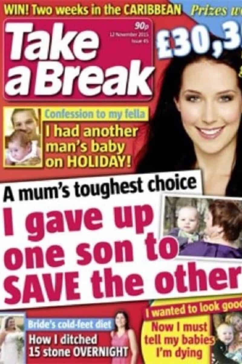 An image from the front of a Take A Break magazine.