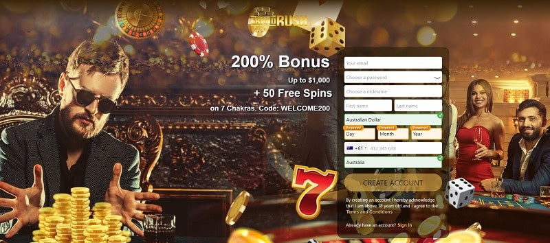 Grand Rush Casino 50 free spins bonus code